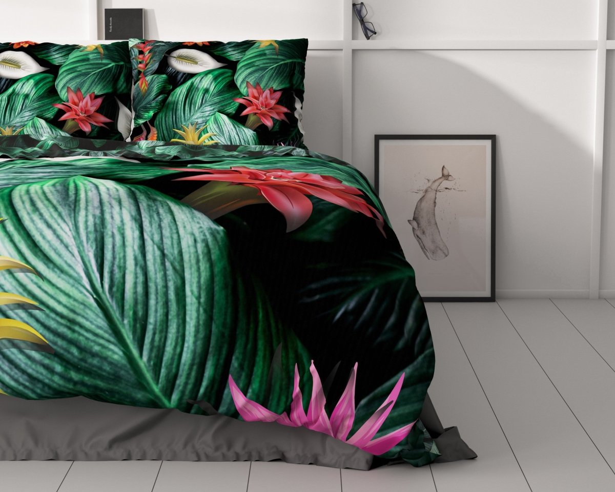 100% Cotton Sateen Duvet Cover Set Cintia | Green | Single - 140cm (W) x 220cm (L) - The Bedding & Blankets Store