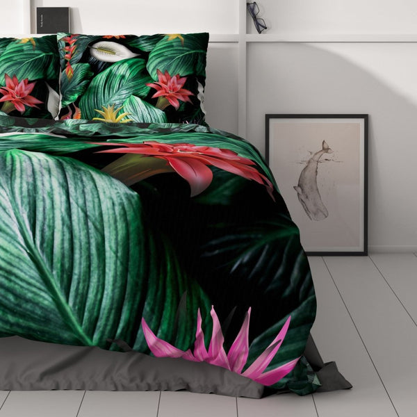100% Cotton Sateen Duvet Cover Set Cintia | Green | Single - 140cm (W) x 220cm (L) - The Bedding & Blankets Store