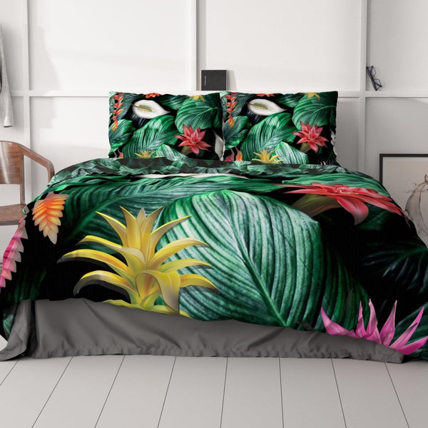 100% Cotton Sateen Duvet Cover Set Cintia | Green | Single - 140cm (W) x 220cm (L) - The Bedding & Blankets Store
