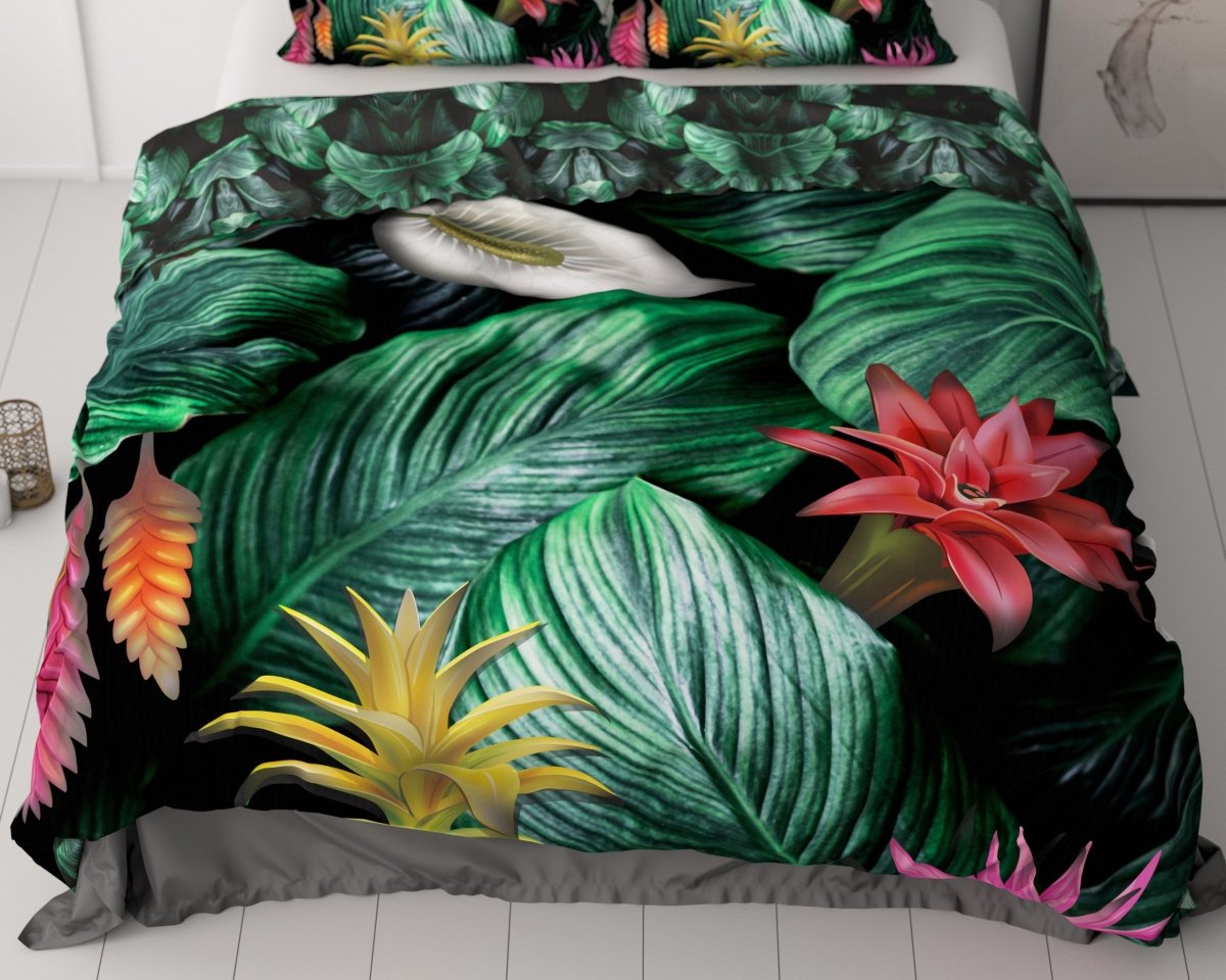 100% Cotton Sateen Duvet Cover Set Cintia | Green | Single - 140cm (W) x 220cm (L) - The Bedding & Blankets Store