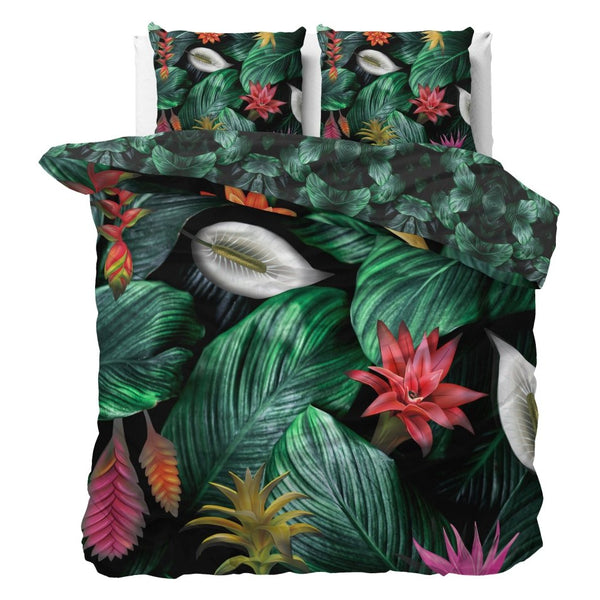 100% Cotton Sateen Duvet Cover Set Cintia | Green | Single - 140cm (W) x 220cm (L) - The Bedding & Blankets Store