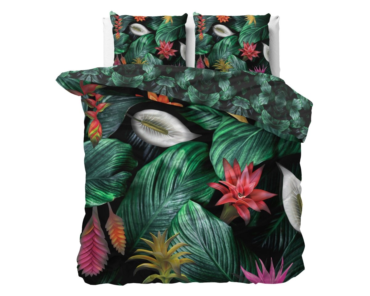 100% Cotton Sateen Duvet Cover Set Cintia | Green | Single - 140cm (W) x 220cm (L) - The Bedding & Blankets Store