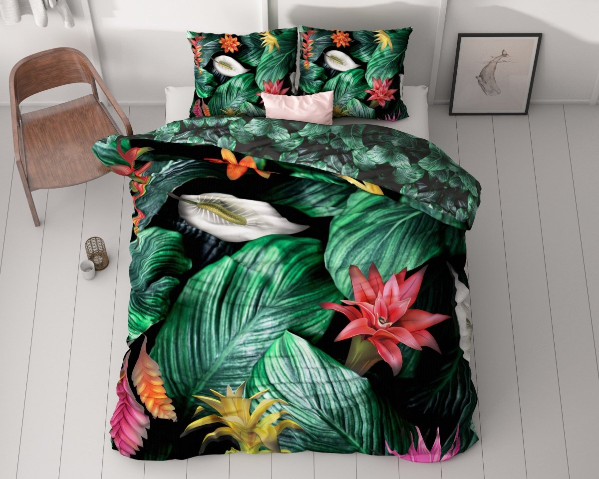 100% Cotton Sateen Duvet Cover Set Cintia | Green | Single - 140cm (W) x 220cm (L) - The Bedding & Blankets Store