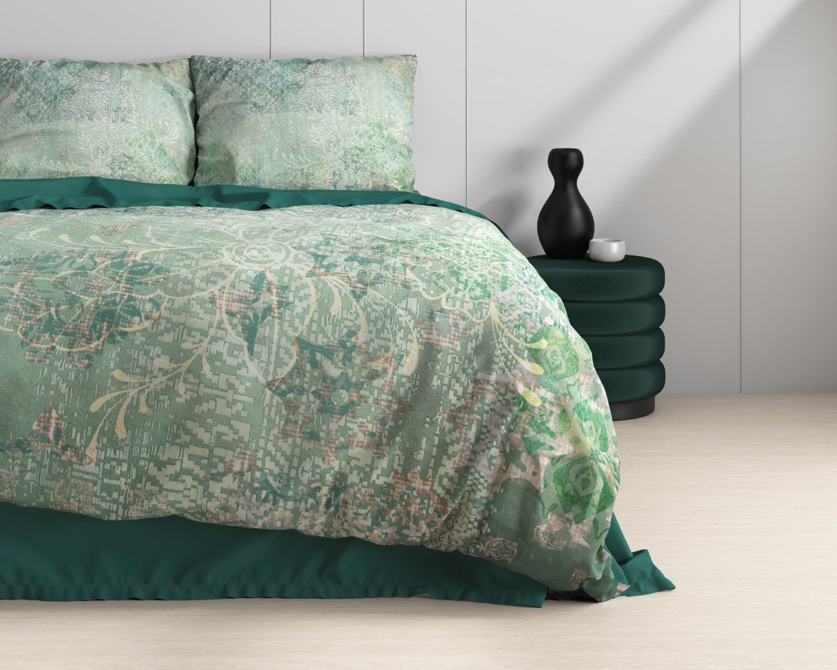 100% Cotton Sateen Duvet Cover Set Dakar | Green | Single - 140cm (W) x 220cm (L) - The Bedding & Blankets Store