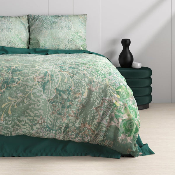 100% Cotton Sateen Duvet Cover Set Dakar | Green | Single - 140cm (W) x 220cm (L) - The Bedding & Blankets Store