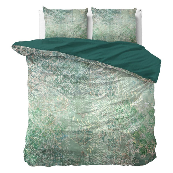 100% Cotton Sateen Duvet Cover Set Dakar | Green | Single - 140cm (W) x 220cm (L) - The Bedding & Blankets Store