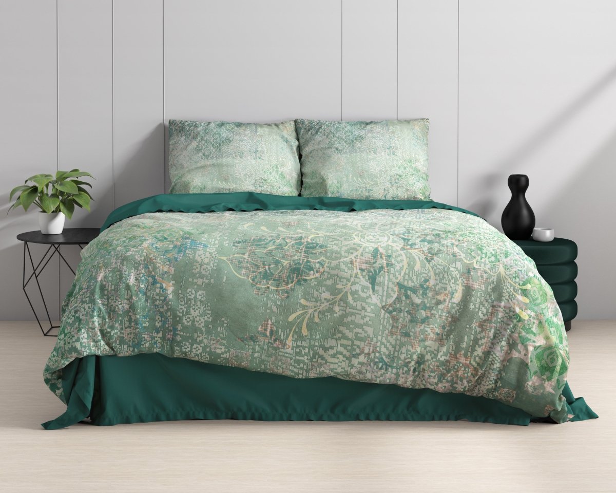 100% Cotton Sateen Duvet Cover Set Dakar | Green | Single - 140cm (W) x 220cm (L) - The Bedding & Blankets Store