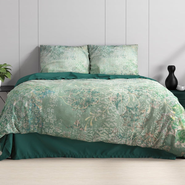 100% Cotton Sateen Duvet Cover Set Dakar | Green | Single - 140cm (W) x 220cm (L) - The Bedding & Blankets Store