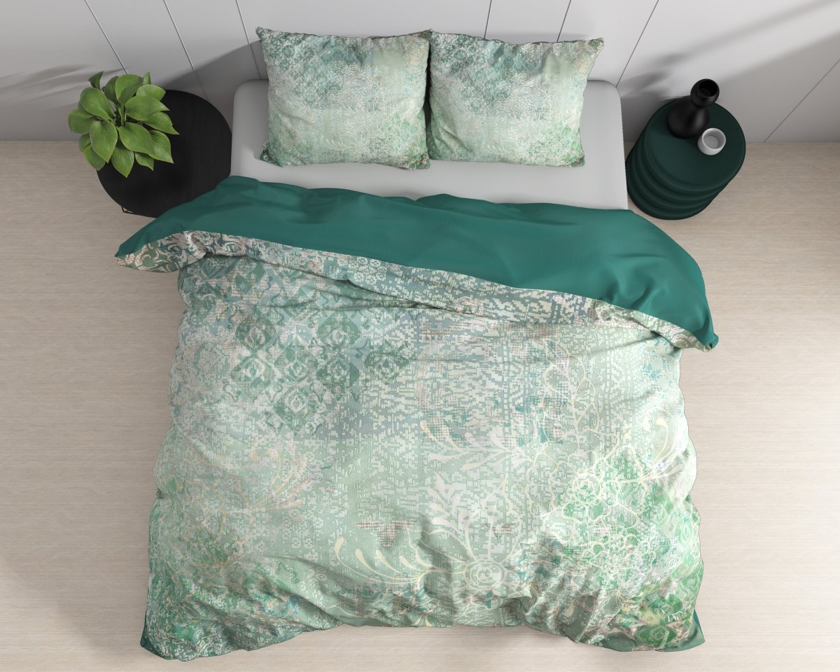 100% Cotton Sateen Duvet Cover Set Dakar | Green | Single - 140cm (W) x 220cm (L) - The Bedding & Blankets Store