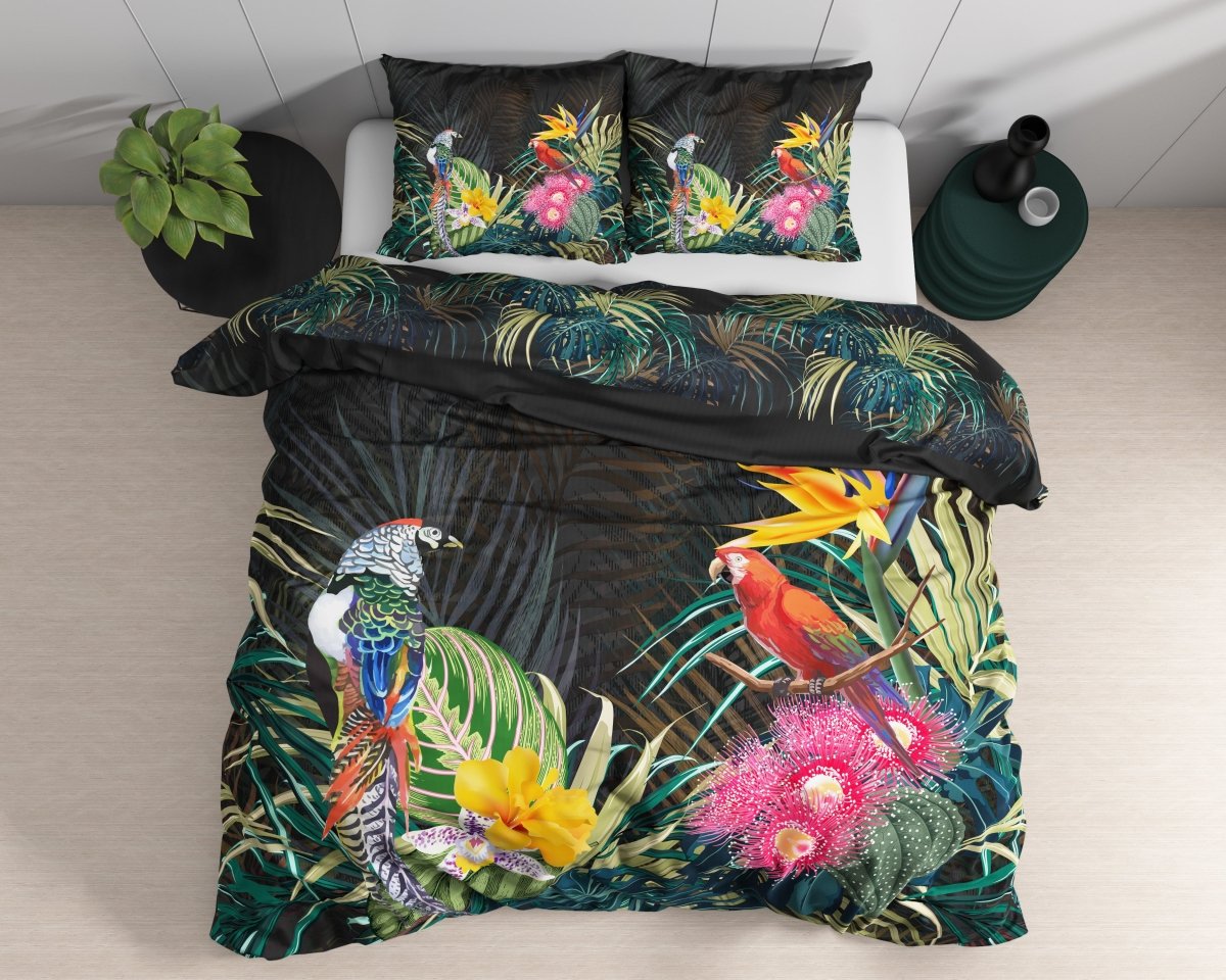 100% Cotton Sateen Duvet Cover Set Dark Forest | Black | Single - 140cm (W) x 220cm (L) - The Bedding & Blankets Store