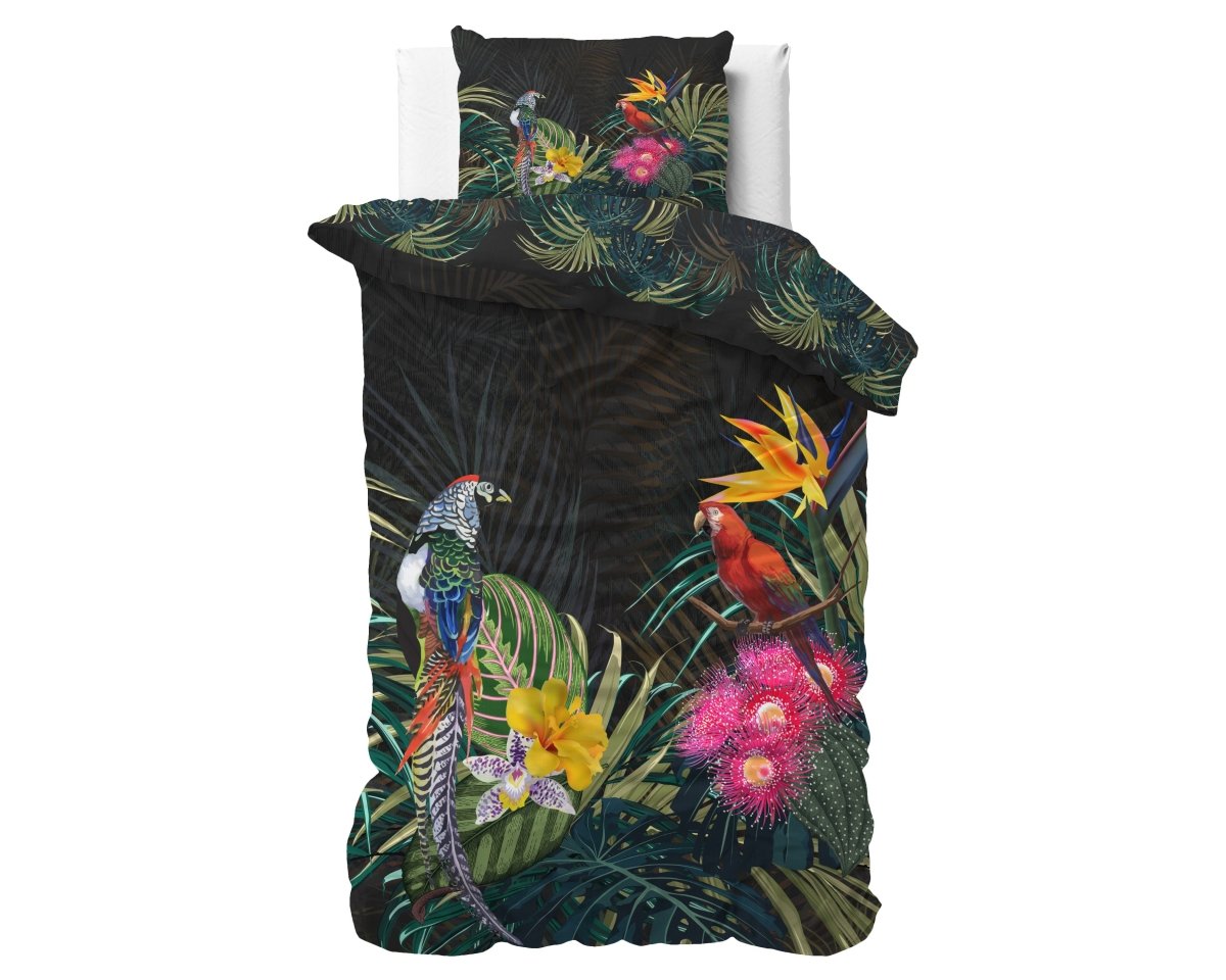 100% Cotton Sateen Duvet Cover Set Dark Forest | Black | Single - 140cm (W) x 220cm (L) - The Bedding & Blankets Store