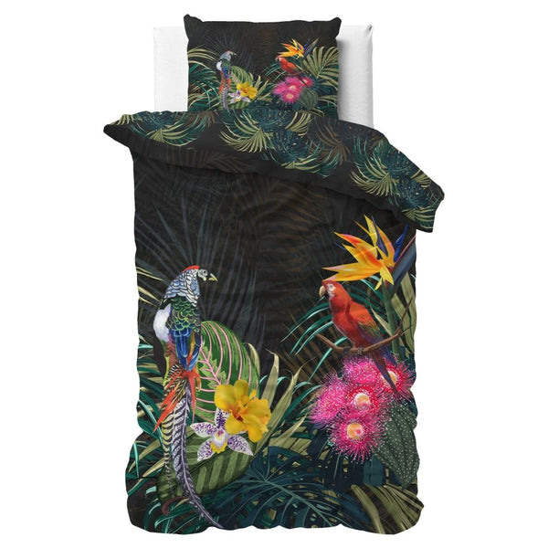 100% Cotton Sateen Duvet Cover Set Dark Forest | Black | Single - 140cm (W) x 220cm (L) - The Bedding & Blankets Store