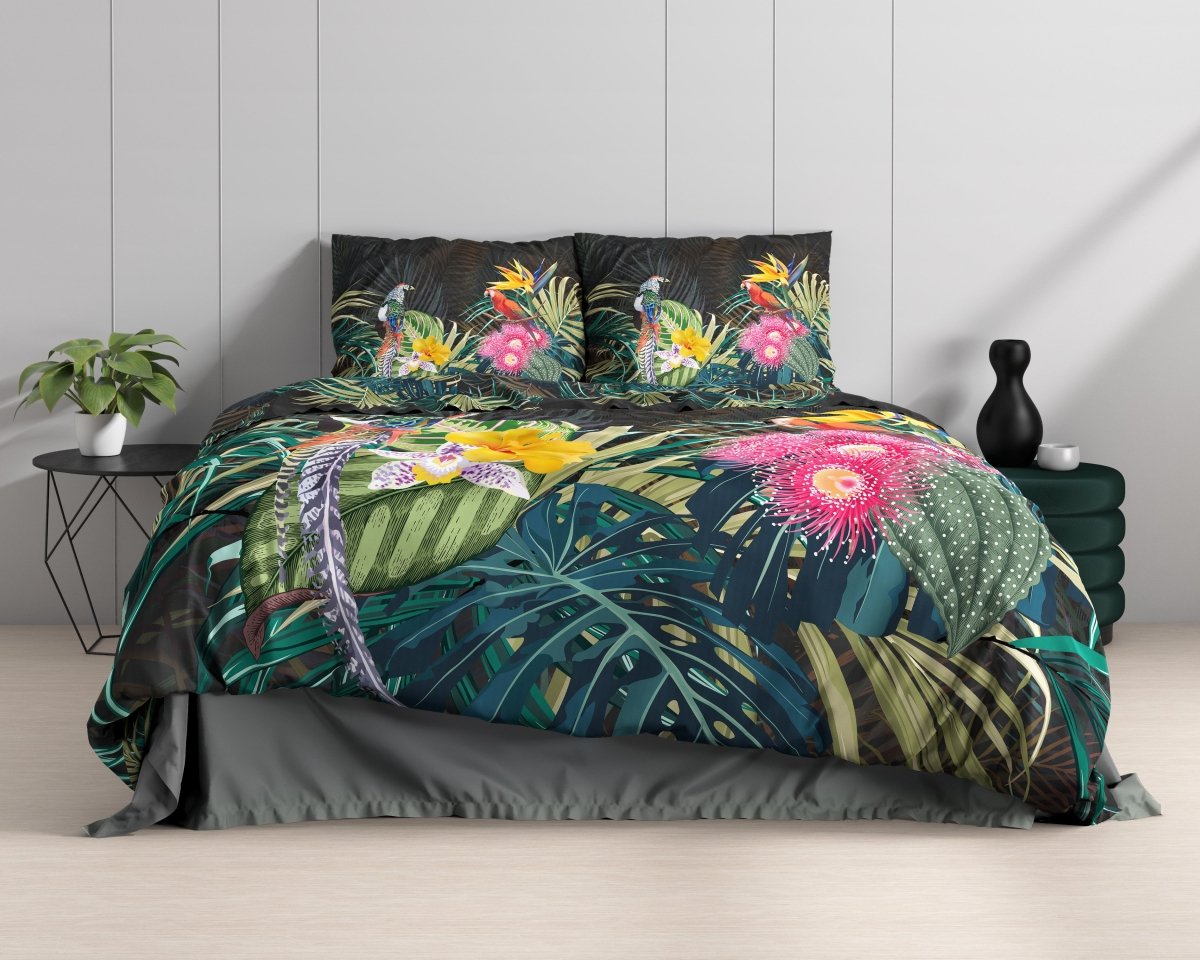 100% Cotton Sateen Duvet Cover Set Dark Forest | Black | Single - 140cm (W) x 220cm (L) - The Bedding & Blankets Store
