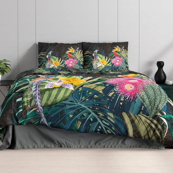 100% Cotton Sateen Duvet Cover Set Dark Forest | Black | Single - 140cm (W) x 220cm (L) - The Bedding & Blankets Store