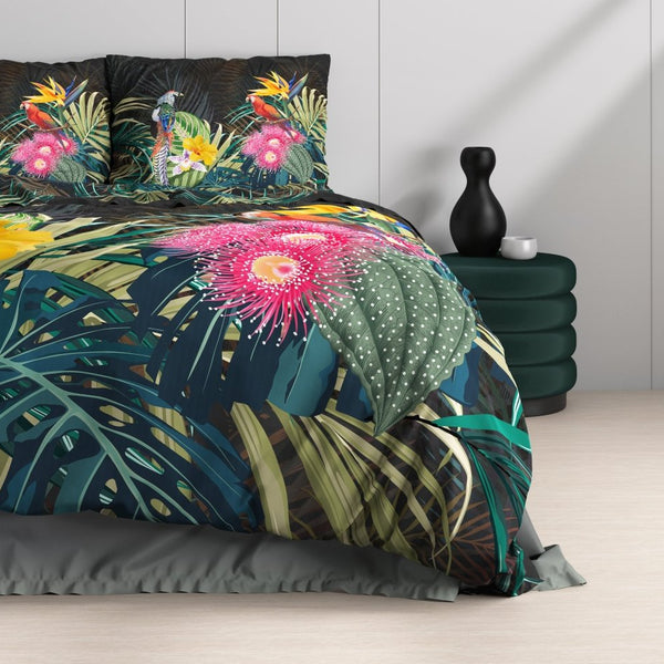 100% Cotton Sateen Duvet Cover Set Dark Forest | Black | Single - 140cm (W) x 220cm (L) - The Bedding & Blankets Store