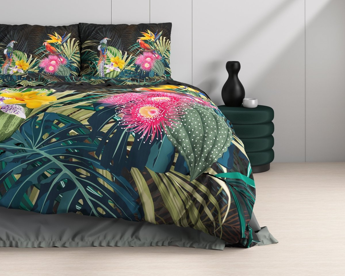 100% Cotton Sateen Duvet Cover Set Dark Forest | Black | Single - 140cm (W) x 220cm (L) - The Bedding & Blankets Store