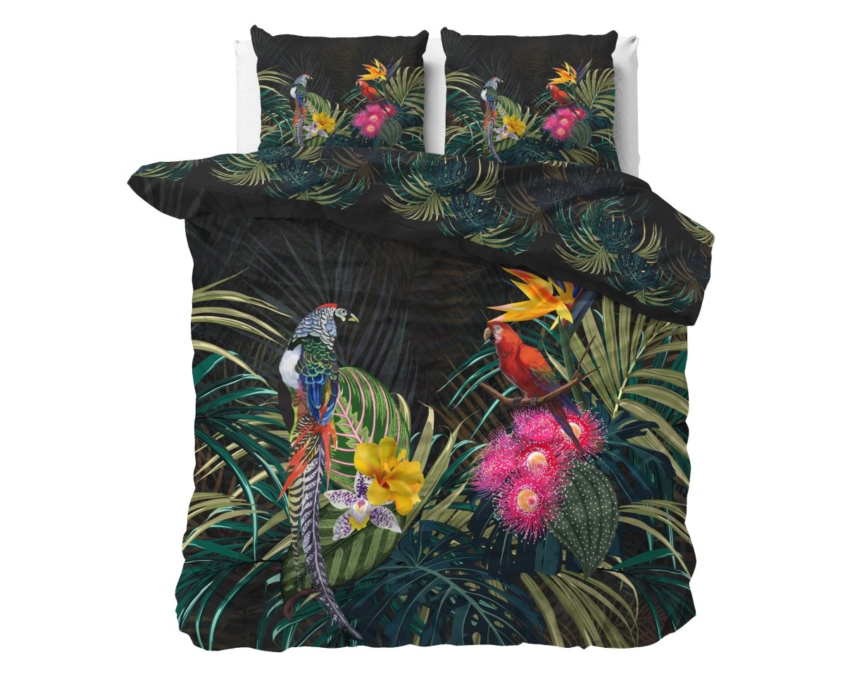 100% Cotton Sateen Duvet Cover Set Dark Forest | Black | Single - 140cm (W) x 220cm (L) - The Bedding & Blankets Store