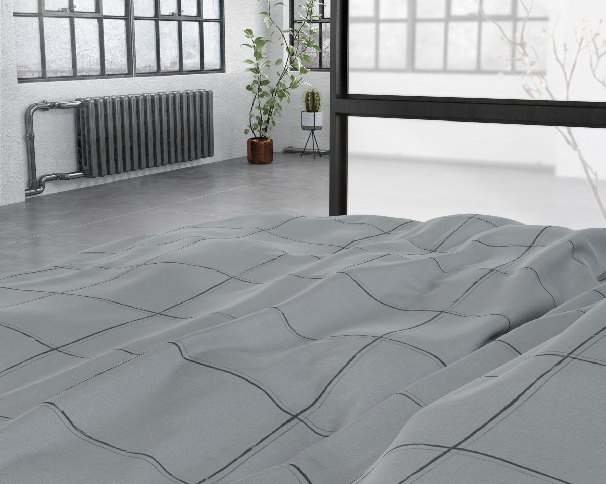 100% Cotton Sateen Duvet Cover Set Deep Check | Grey | Single - 140cm (W) x 220cm (L) - The Bedding & Blankets Store