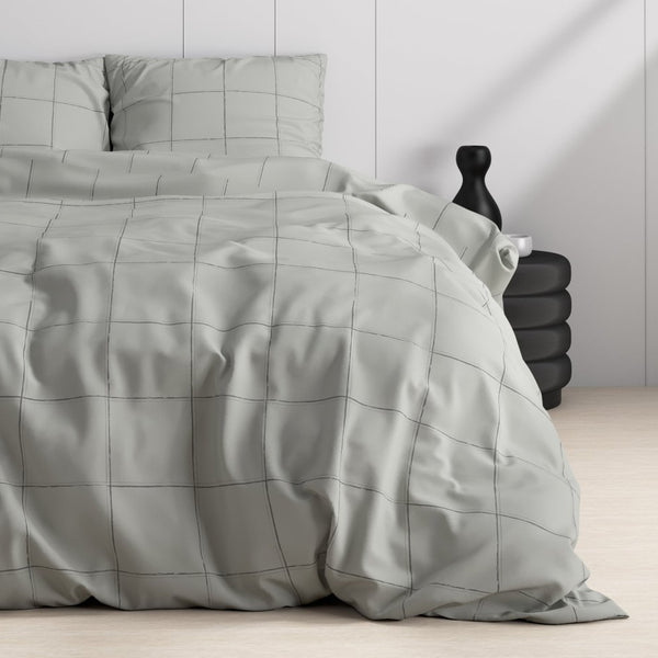 100% Cotton Sateen Duvet Cover Set Deep Check | Grey | Single - 140cm (W) x 220cm (L) - The Bedding & Blankets Store