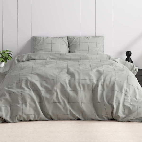 100% Cotton Sateen Duvet Cover Set Deep Check | Grey | Single - 140cm (W) x 220cm (L) - The Bedding & Blankets Store