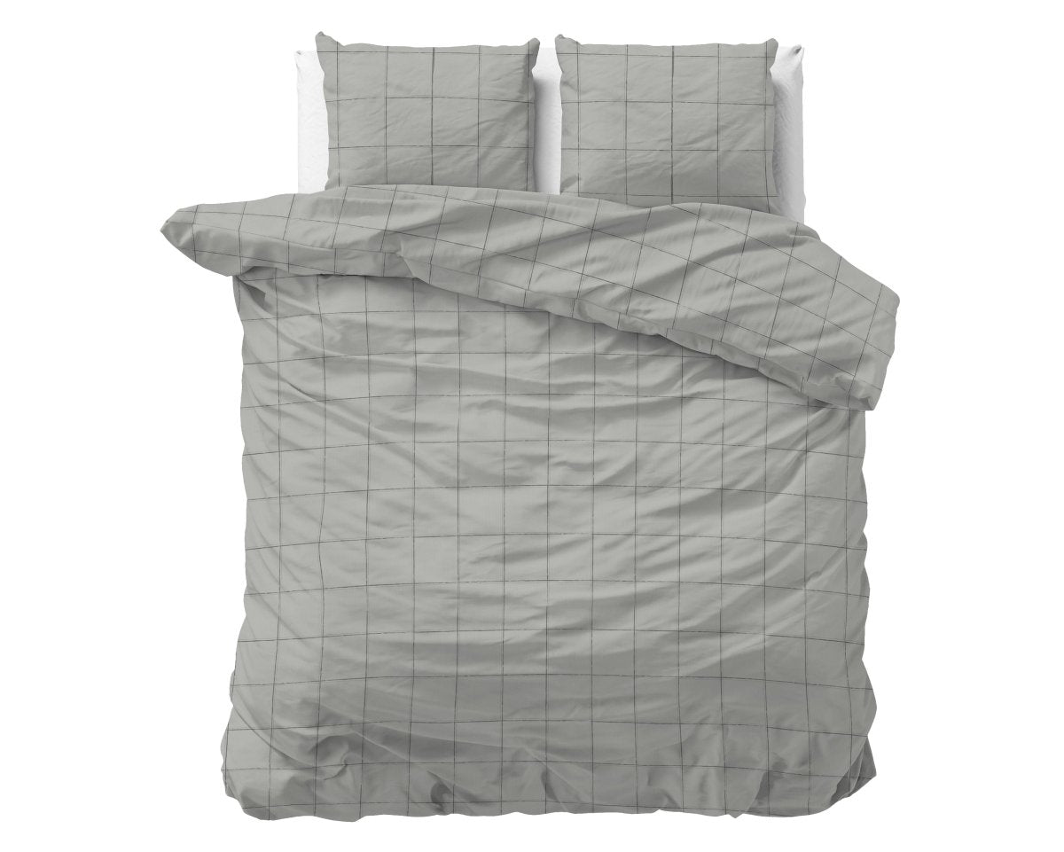 100% Cotton Sateen Duvet Cover Set Deep Check | Grey | Single - 140cm (W) x 220cm (L) - The Bedding & Blankets Store