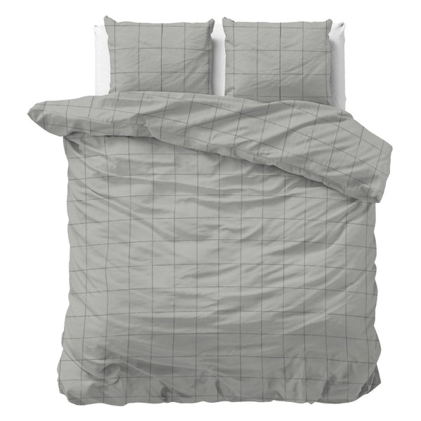 100% Cotton Sateen Duvet Cover Set Deep Check | Grey | Single - 140cm (W) x 220cm (L) - The Bedding & Blankets Store