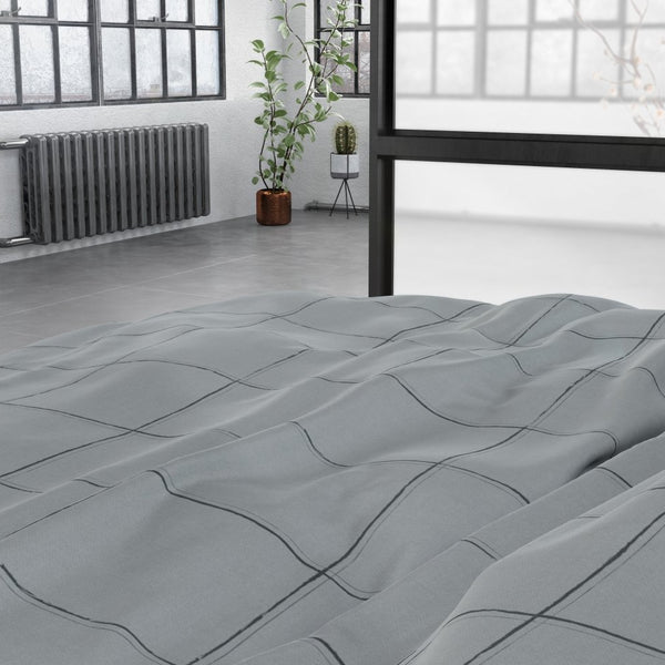 100% Cotton Sateen Duvet Cover Set Deep Check | Grey | Single - 140cm (W) x 220cm (L) - The Bedding & Blankets Store