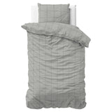 100% Cotton Sateen Duvet Cover Set Deep Check | Grey | Single - 140cm (W) x 220cm (L) - The Bedding & Blankets Store