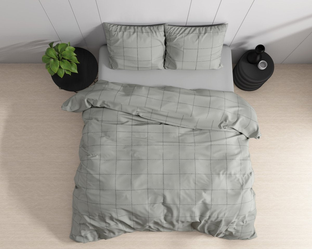 100% Cotton Sateen Duvet Cover Set Deep Check | Grey | Single - 140cm (W) x 220cm (L) - The Bedding & Blankets Store