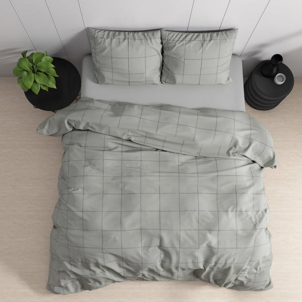 100% Cotton Sateen Duvet Cover Set Deep Check | Grey | Single - 140cm (W) x 220cm (L) - The Bedding & Blankets Store