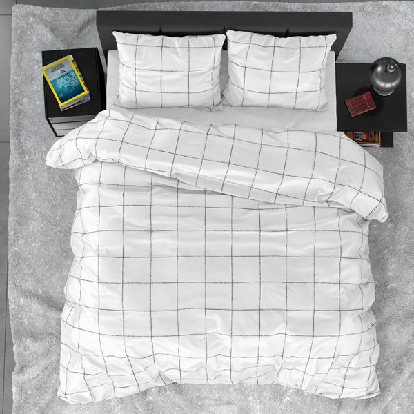 100% Cotton Sateen Duvet Cover Set Deep Check | White | Single - 140cm (W) x 220cm (L) - The Bedding & Blankets Store