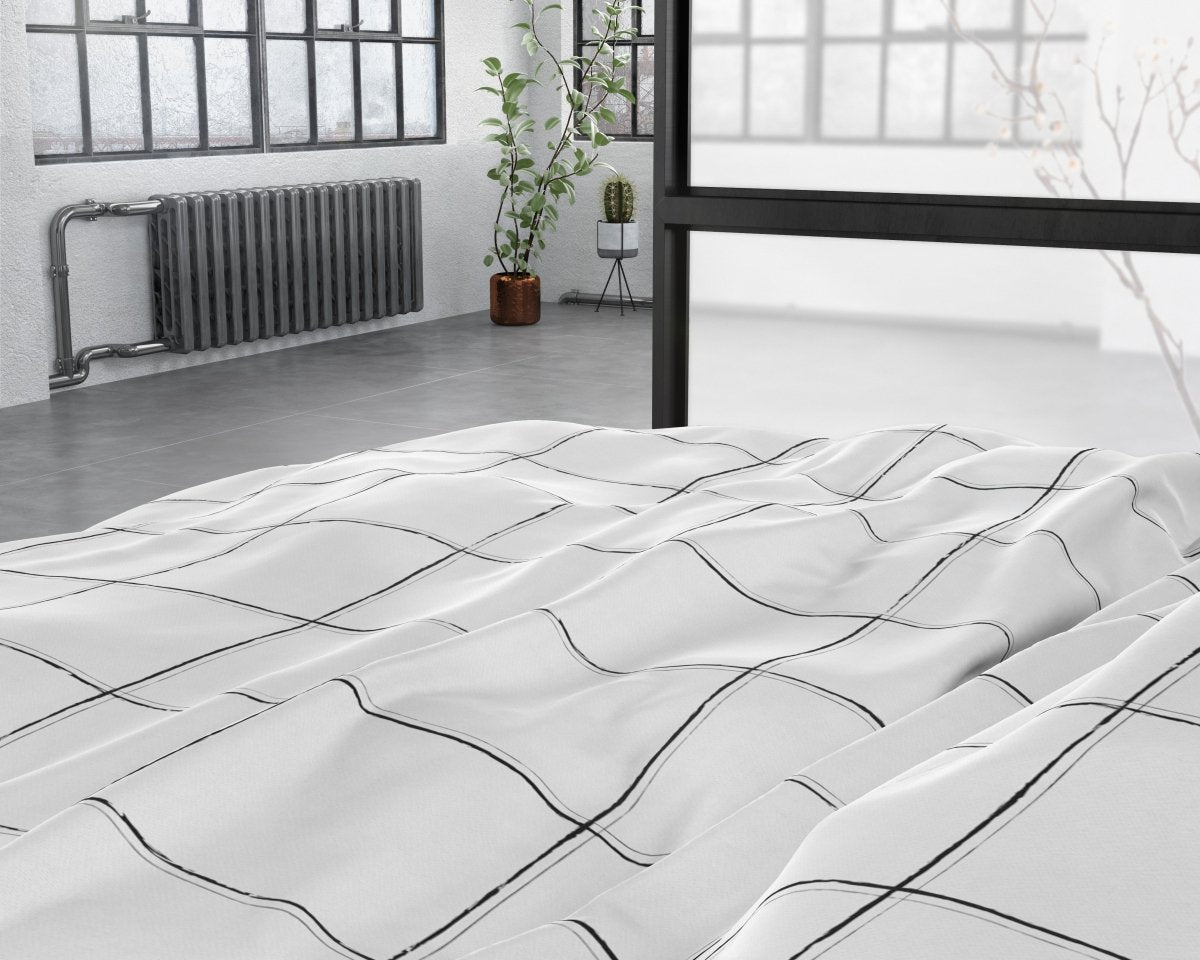 100% Cotton Sateen Duvet Cover Set Deep Check | White | Single - 140cm (W) x 220cm (L) - The Bedding & Blankets Store