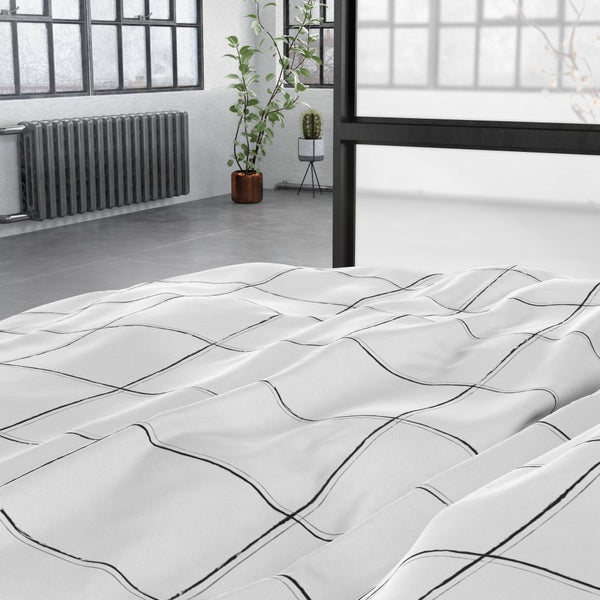 100% Cotton Sateen Duvet Cover Set Deep Check | White | Single - 140cm (W) x 220cm (L) - The Bedding & Blankets Store