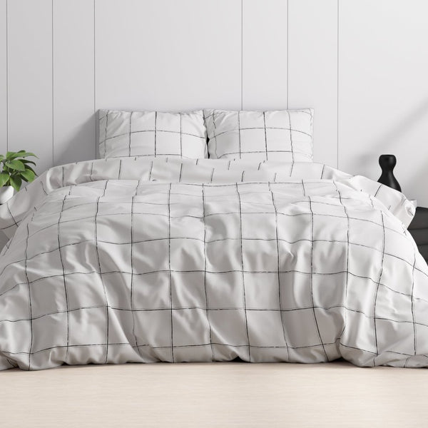 100% Cotton Sateen Duvet Cover Set Deep Check | White | Single - 140cm (W) x 220cm (L) - The Bedding & Blankets Store