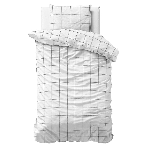 100% Cotton Sateen Duvet Cover Set Deep Check | White | Single - 140cm (W) x 220cm (L) - The Bedding & Blankets Store