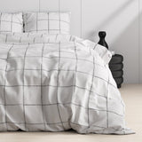 100% Cotton Sateen Duvet Cover Set Deep Check | White | Single - 140cm (W) x 220cm (L) - The Bedding & Blankets Store
