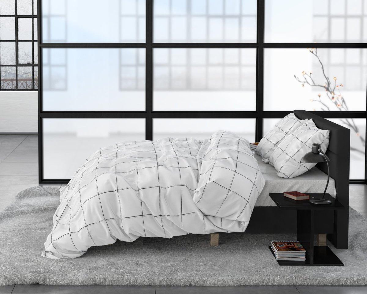 100% Cotton Sateen Duvet Cover Set Deep Check | White | Single - 140cm (W) x 220cm (L) - The Bedding & Blankets Store