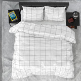 100% Cotton Sateen Duvet Cover Set Deep Check | White | Single - 140cm (W) x 220cm (L) - The Bedding & Blankets Store