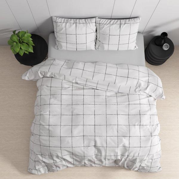 100% Cotton Sateen Duvet Cover Set Deep Check | White | Single - 140cm (W) x 220cm (L) - The Bedding & Blankets Store