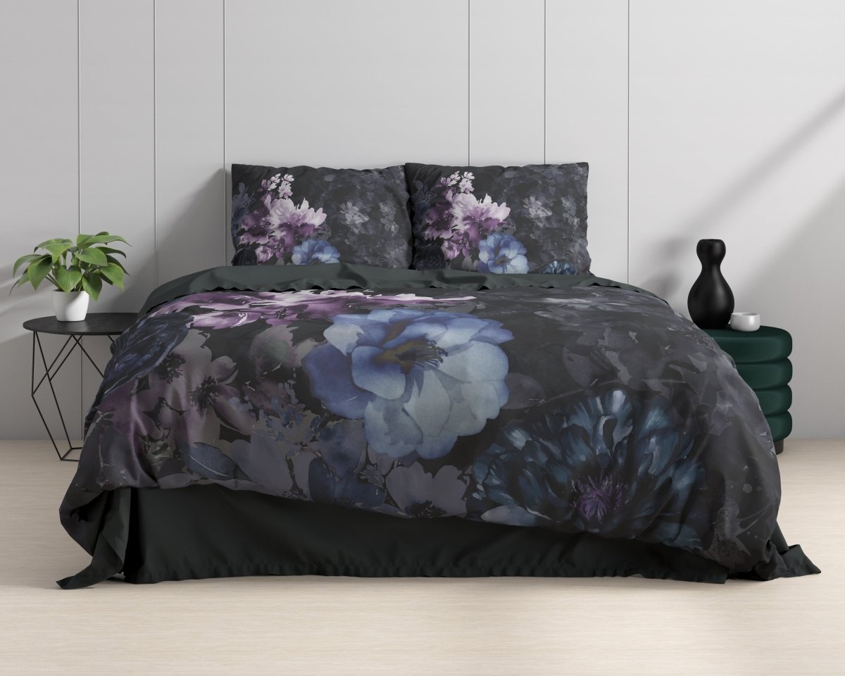 100% Cotton Sateen Duvet Cover Set Delora | Black | Single - 140cm (W) x 220cm (L) - The Bedding & Blankets Store