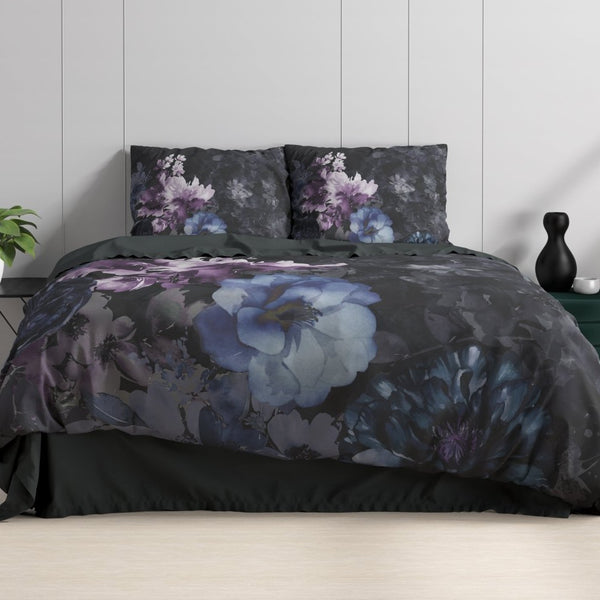 100% Cotton Sateen Duvet Cover Set Delora | Black | Single - 140cm (W) x 220cm (L) - The Bedding & Blankets Store