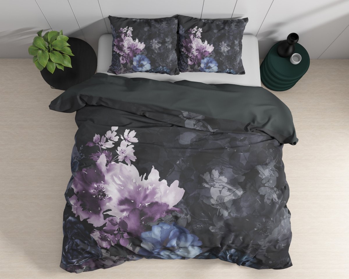 100% Cotton Sateen Duvet Cover Set Delora | Black | Single - 140cm (W) x 220cm (L) - The Bedding & Blankets Store