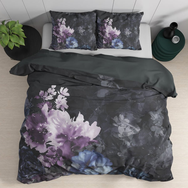 100% Cotton Sateen Duvet Cover Set Delora | Black | Single - 140cm (W) x 220cm (L) - The Bedding & Blankets Store