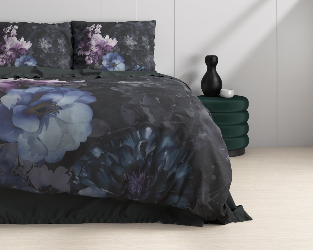 100% Cotton Sateen Duvet Cover Set Delora | Black | Single - 140cm (W) x 220cm (L) - The Bedding & Blankets Store