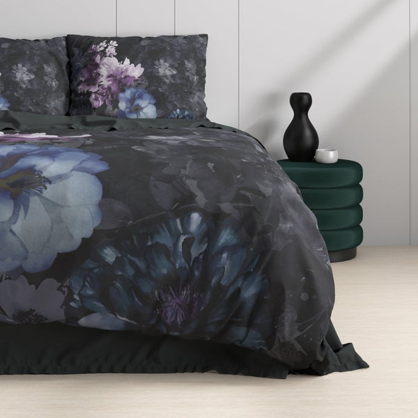 100% Cotton Sateen Duvet Cover Set Delora | Black | Single - 140cm (W) x 220cm (L) - The Bedding & Blankets Store