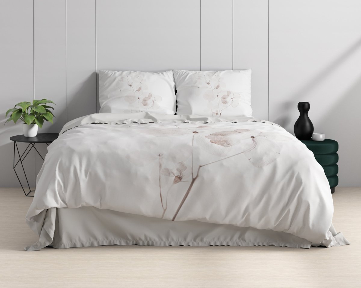 100% Cotton Sateen Duvet Cover Set Dira | White | Single - 140cm (W) x 220cm (L) - The Bedding & Blankets Store