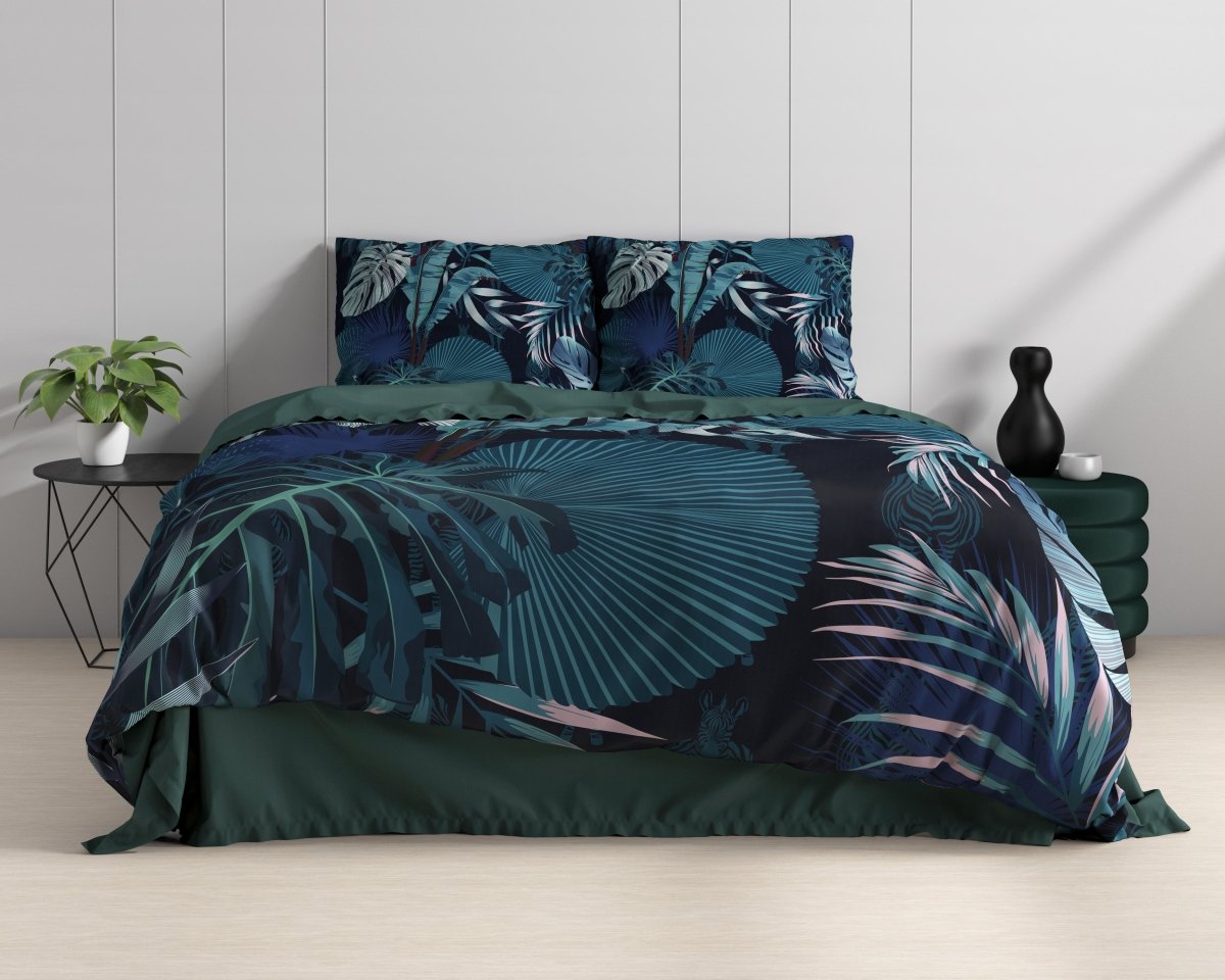 100% Cotton Sateen Duvet Cover Set Edvard | Blue | Single - 140cm (W) x 220cm (L) - The Bedding & Blankets Store