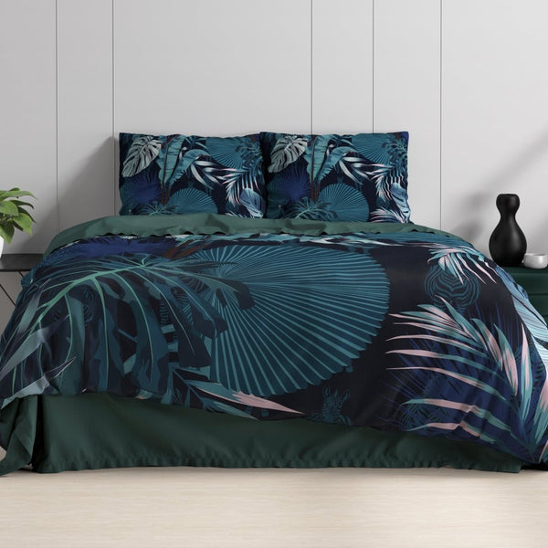 100% Cotton Sateen Duvet Cover Set Edvard | Blue | Single - 140cm (W) x 220cm (L) - The Bedding & Blankets Store