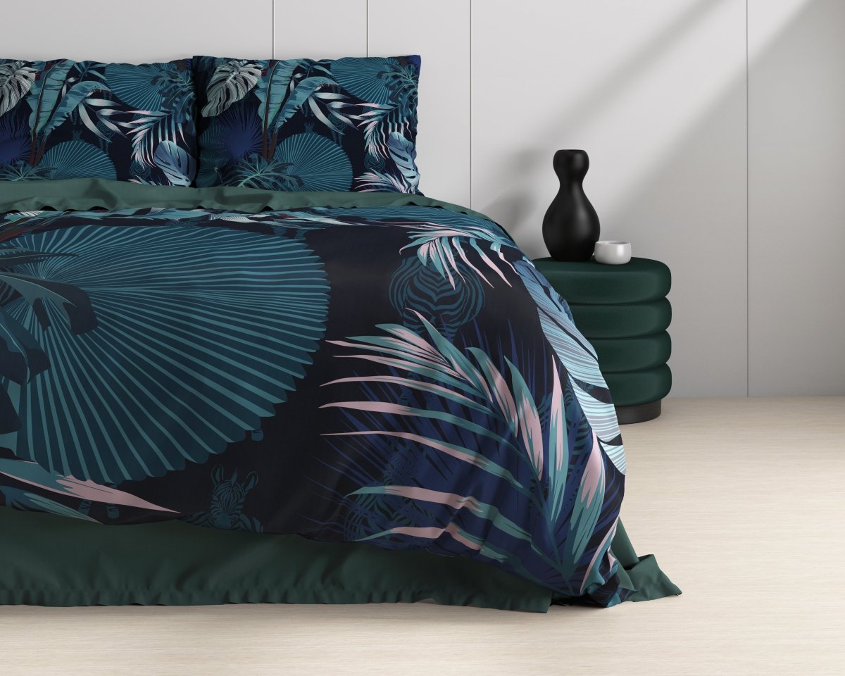 100% Cotton Sateen Duvet Cover Set Edvard | Blue | Single - 140cm (W) x 220cm (L) - The Bedding & Blankets Store