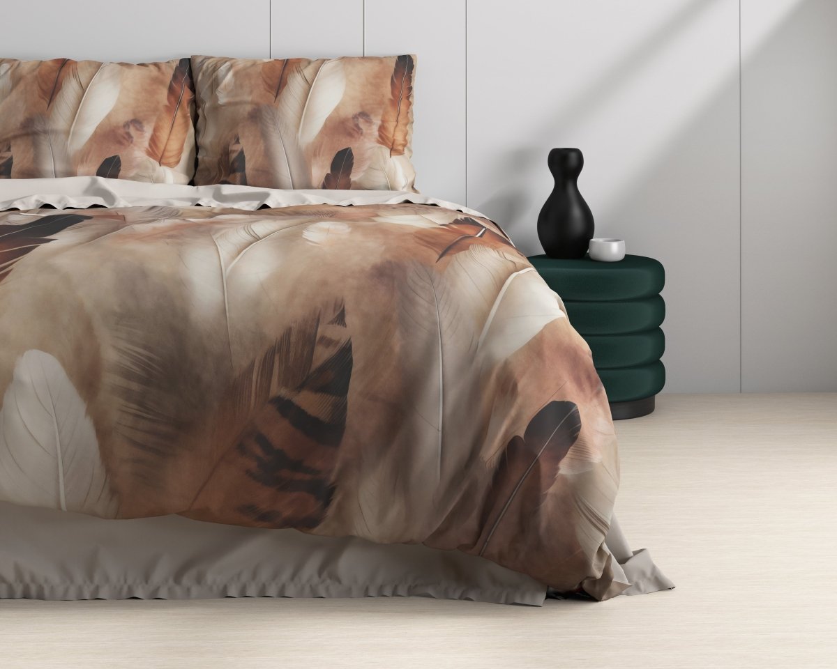 100% Cotton Sateen Duvet Cover Set Feathura | Taupe | Single - 140cm (W) x 220cm (L) - The Bedding & Blankets Store